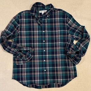 Old Navy Men's Navy and Teal Plaid Shirt XL